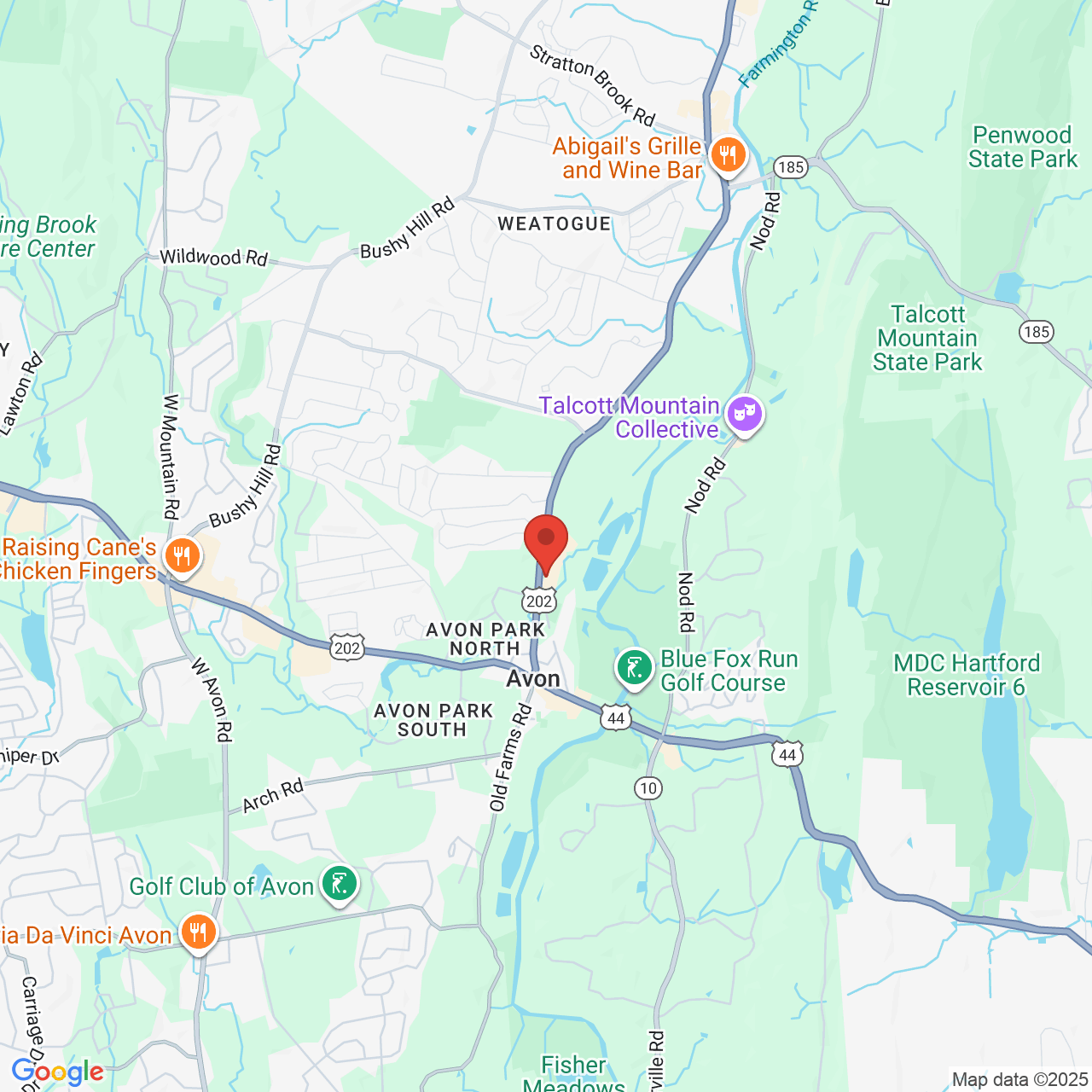 Google map image of our location in 100 Simsbury Rd Avon, CT